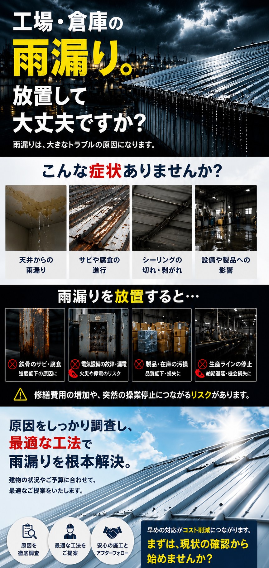 雨漏れ工場倉庫